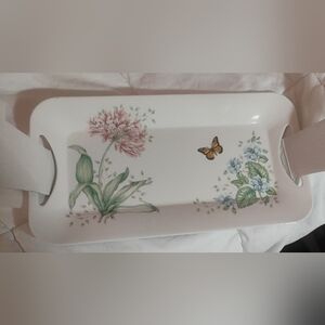 Lenox Butterfly Meadow Melamine Tray with Green and Pink Accents